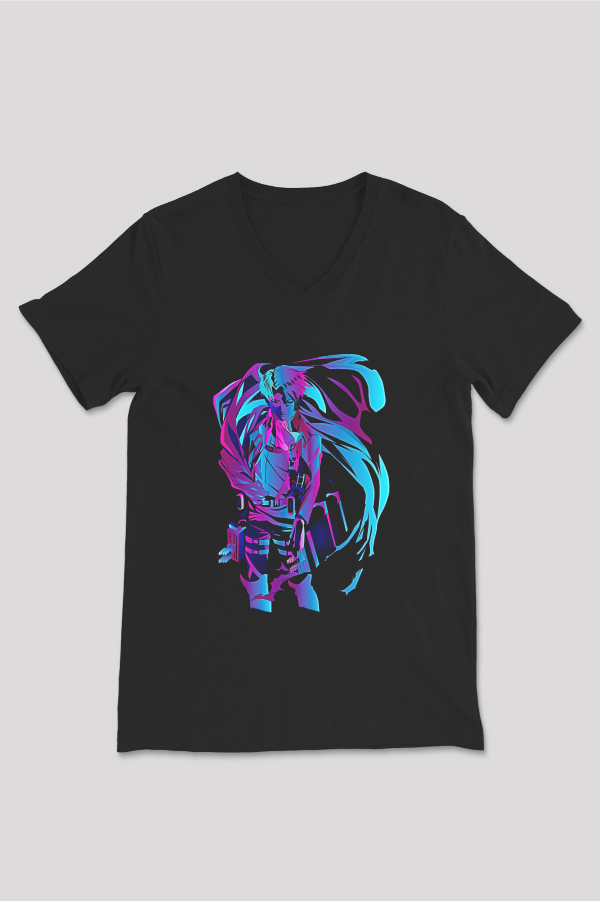 Attack On Titan Baskılı Unisex Siyah V Yaka Tişört - Tshirt