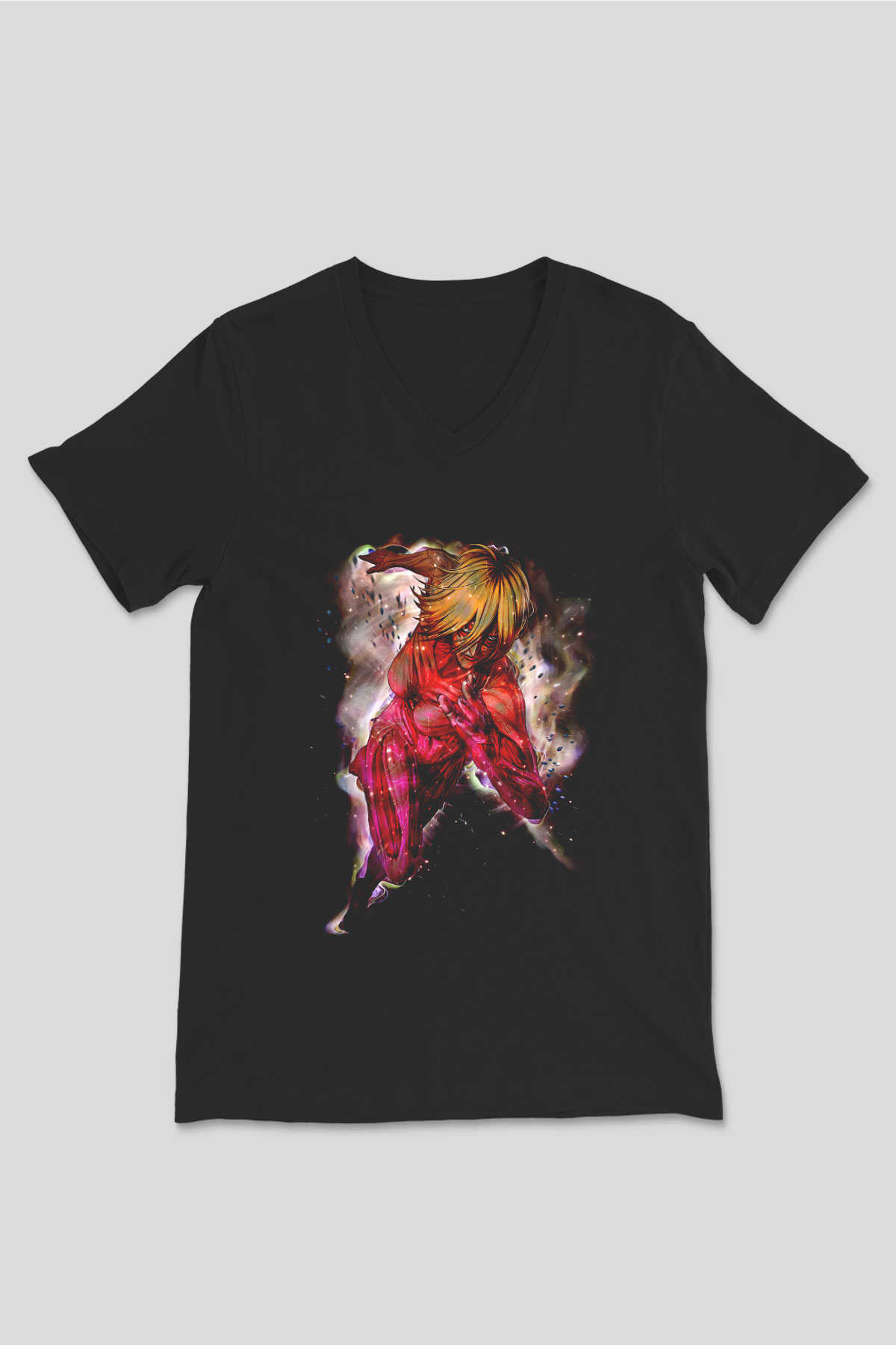 Attack On Titan Baskılı Unisex Siyah V Yaka Tişört - Tshirt