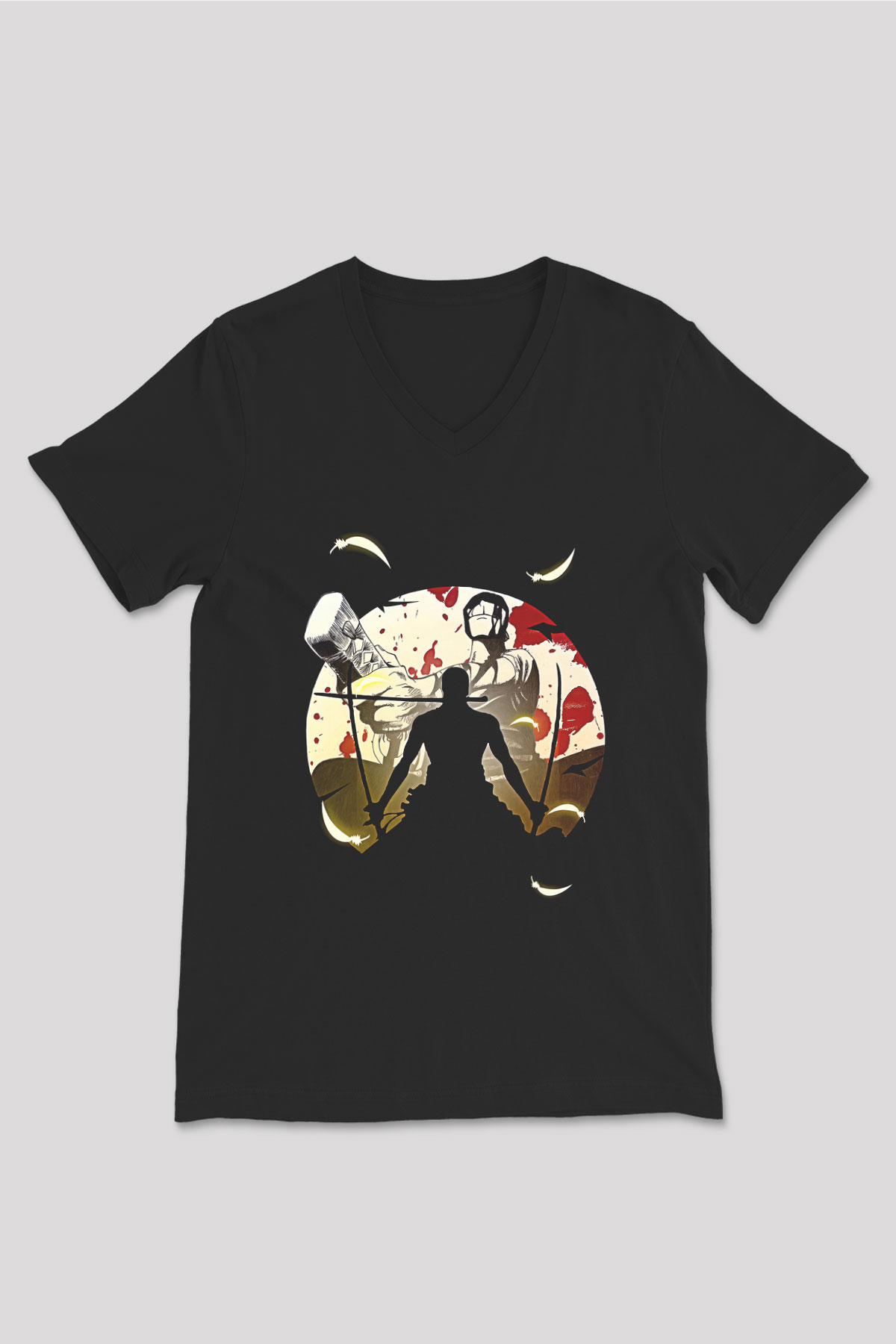 Attack On Titan Baskılı Unisex Siyah V Yaka Tişört - Tshirt