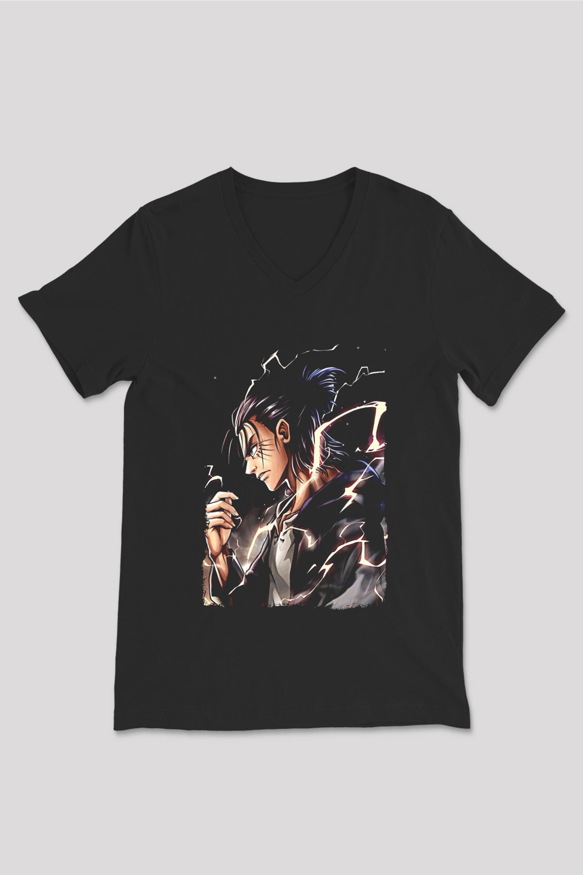 Attack On Titan Baskılı Unisex Siyah V Yaka Tişört - Tshirt