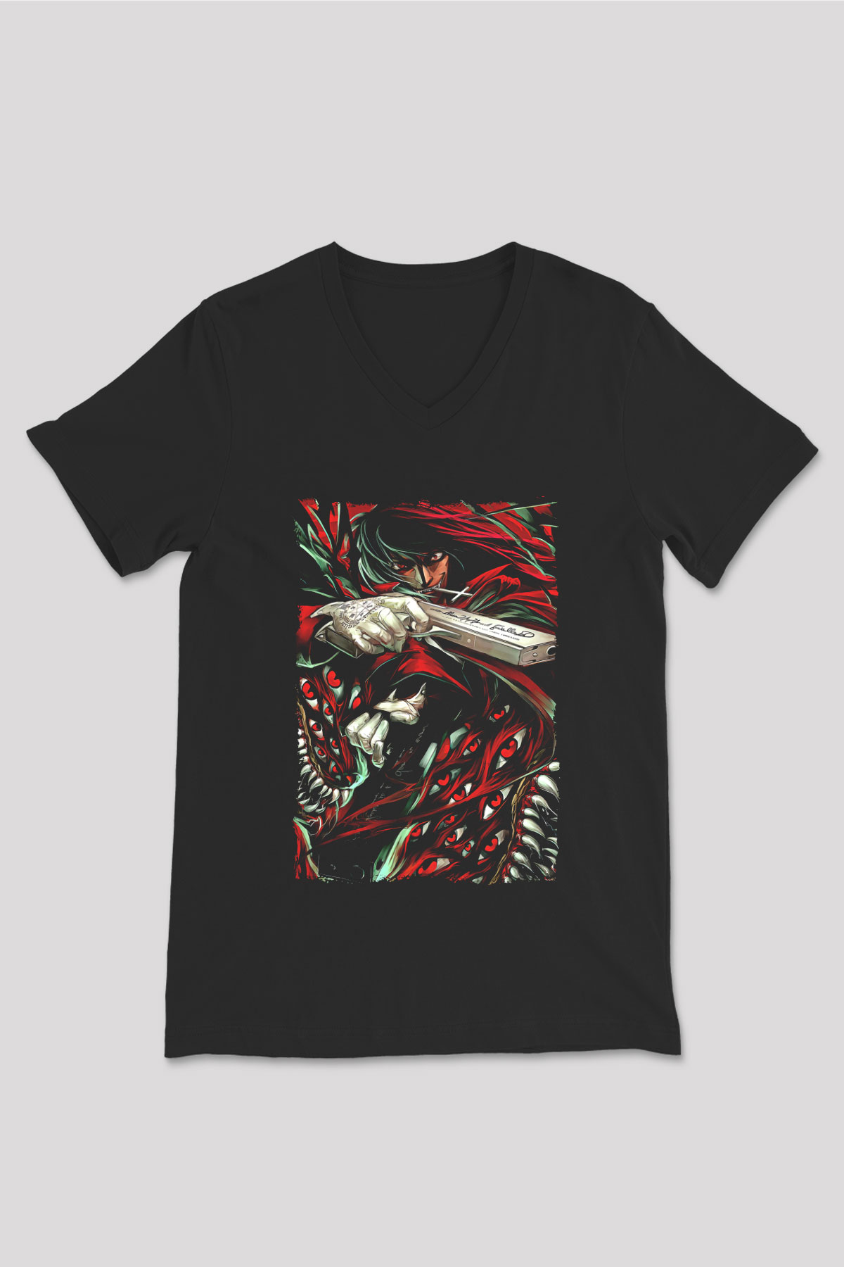 Attack On Titan Baskılı Unisex Siyah V Yaka Tişört - Tshirt