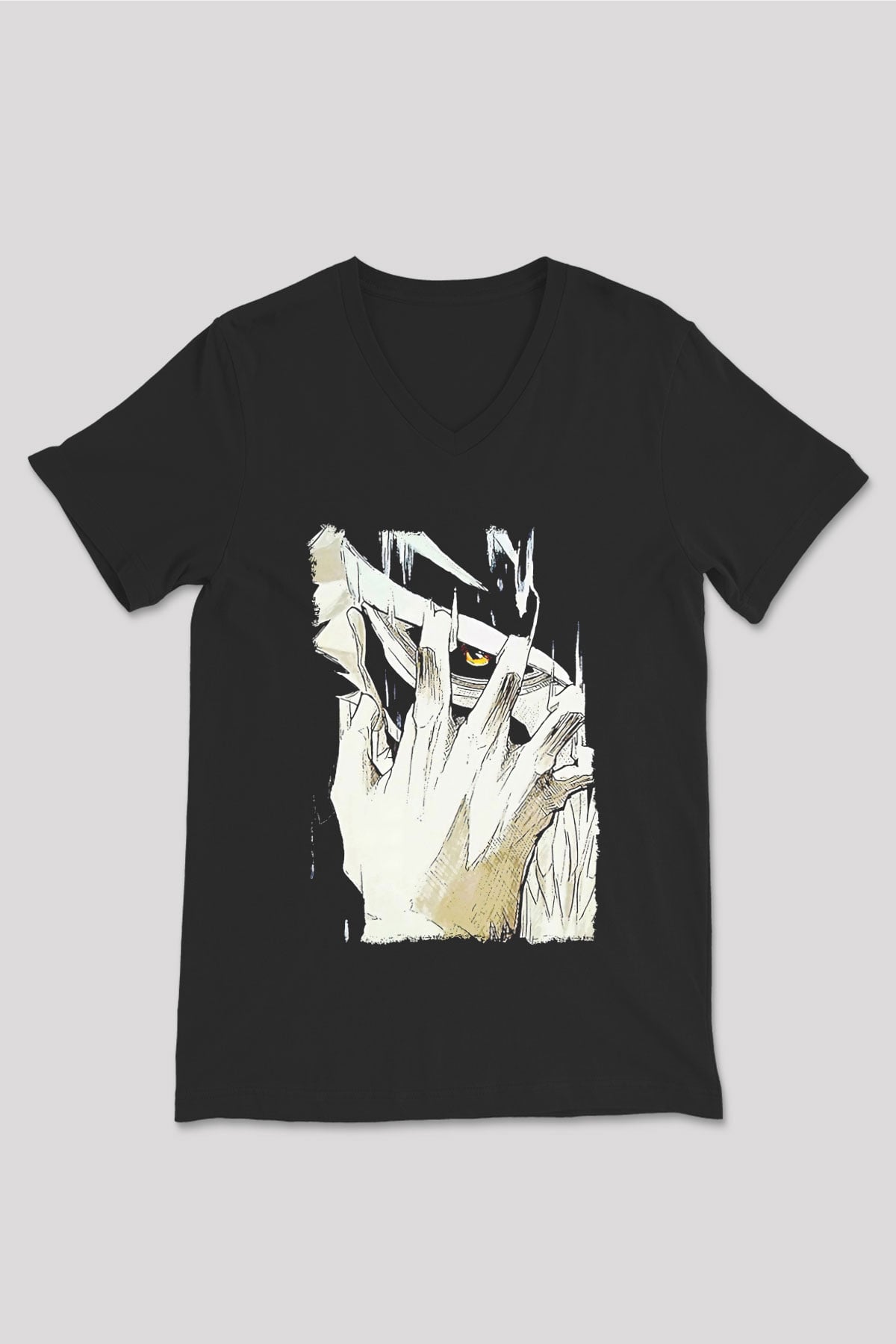 Attack On Titan Baskılı Unisex Siyah V Yaka Tişört - Tshirt