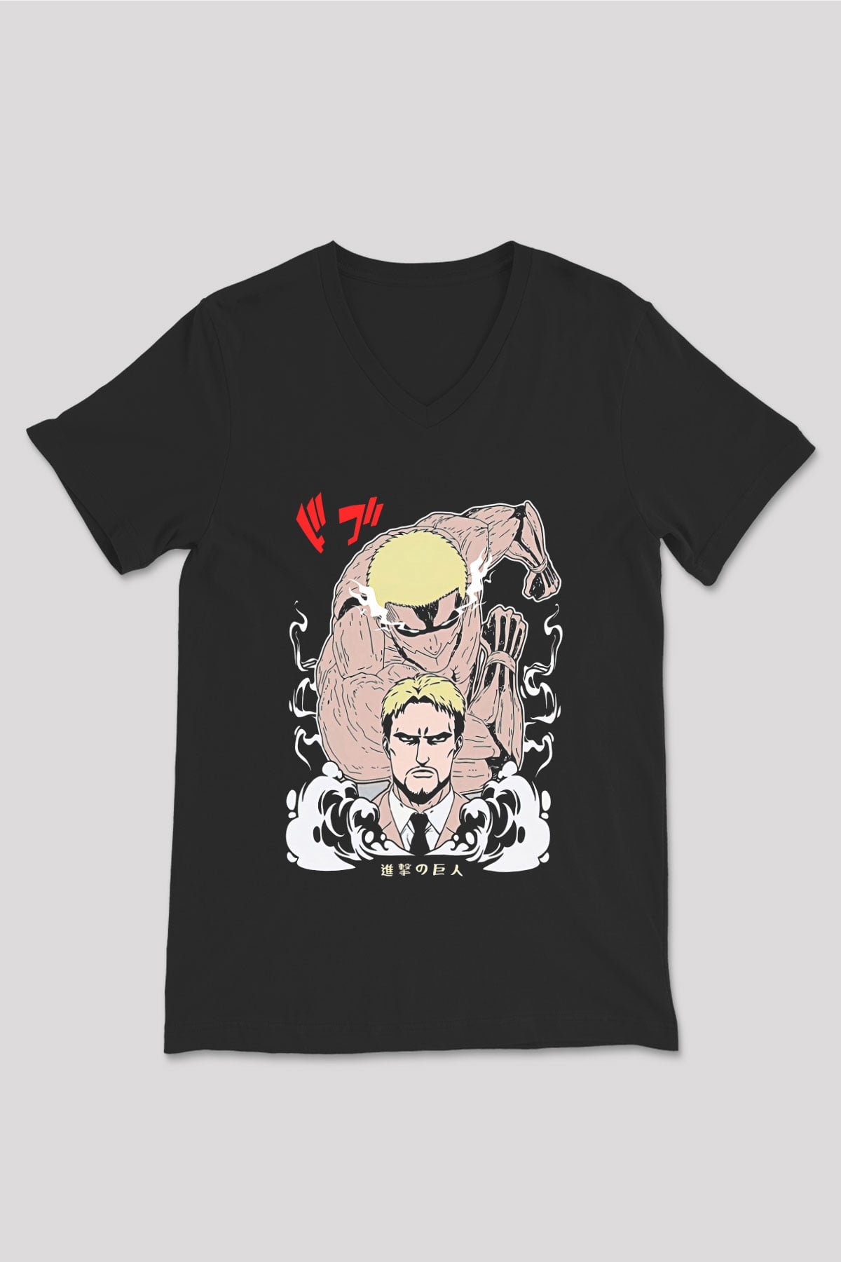 Attack On Titan Baskılı Unisex Siyah V Yaka Tişört - Tshirt