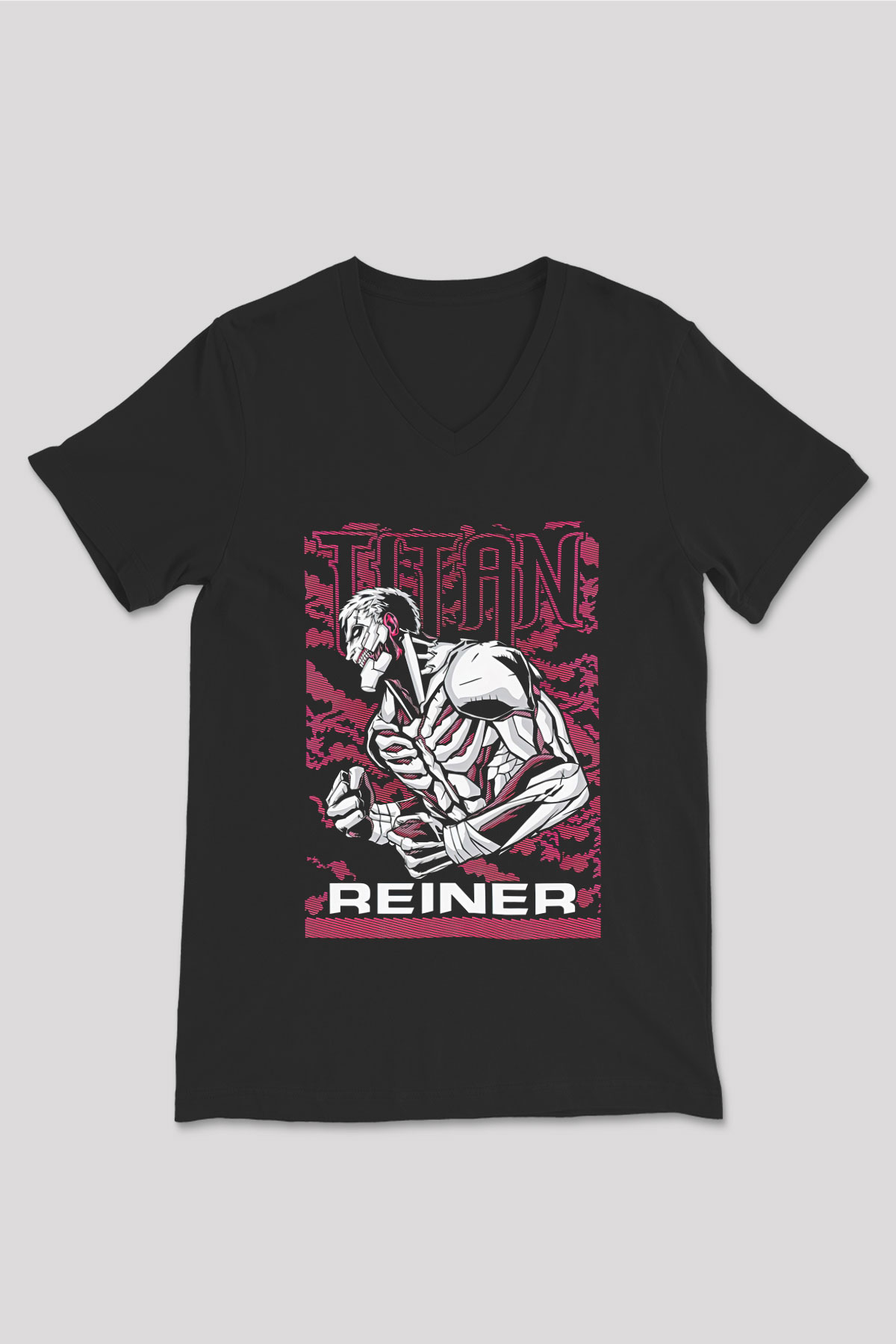 Attack On Titan Baskılı Unisex Siyah V Yaka Tişört - Tshirt