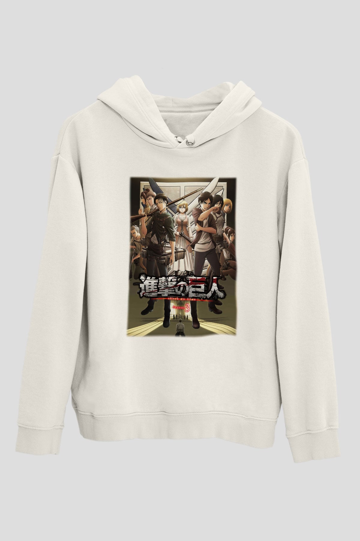 Attack on Titan Beyaz Unisex Kapşonlu Sweatshirt