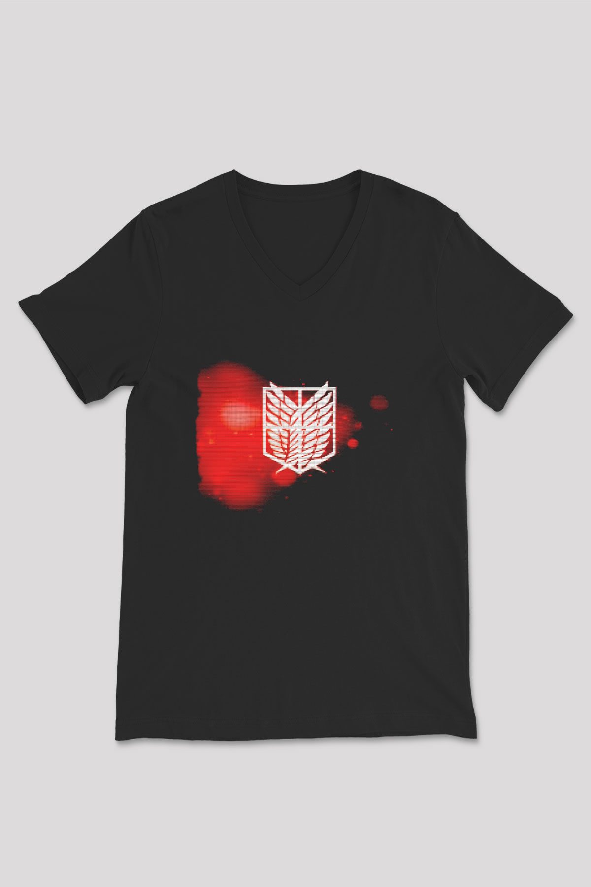 Attack on Titan Siyah Unisex V Yaka Tişört