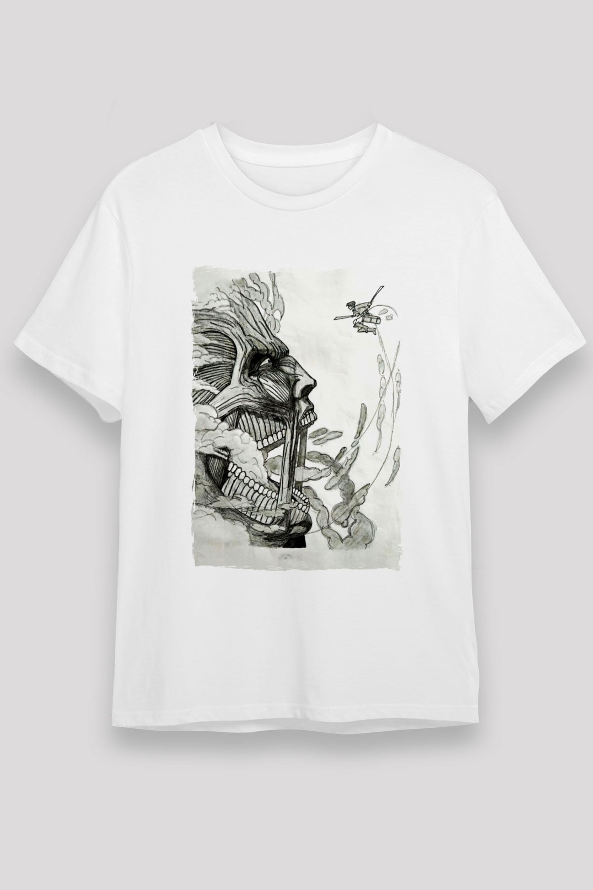 Attack On Titan Unisex Baskılı Beyaz Tişört - Tshirt