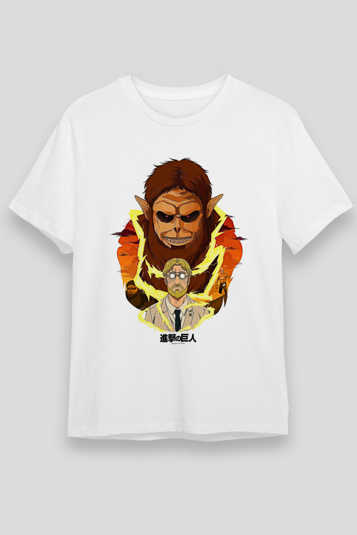 Attack On Titan Unisex Baskılı Beyaz Tişört - Tshirt