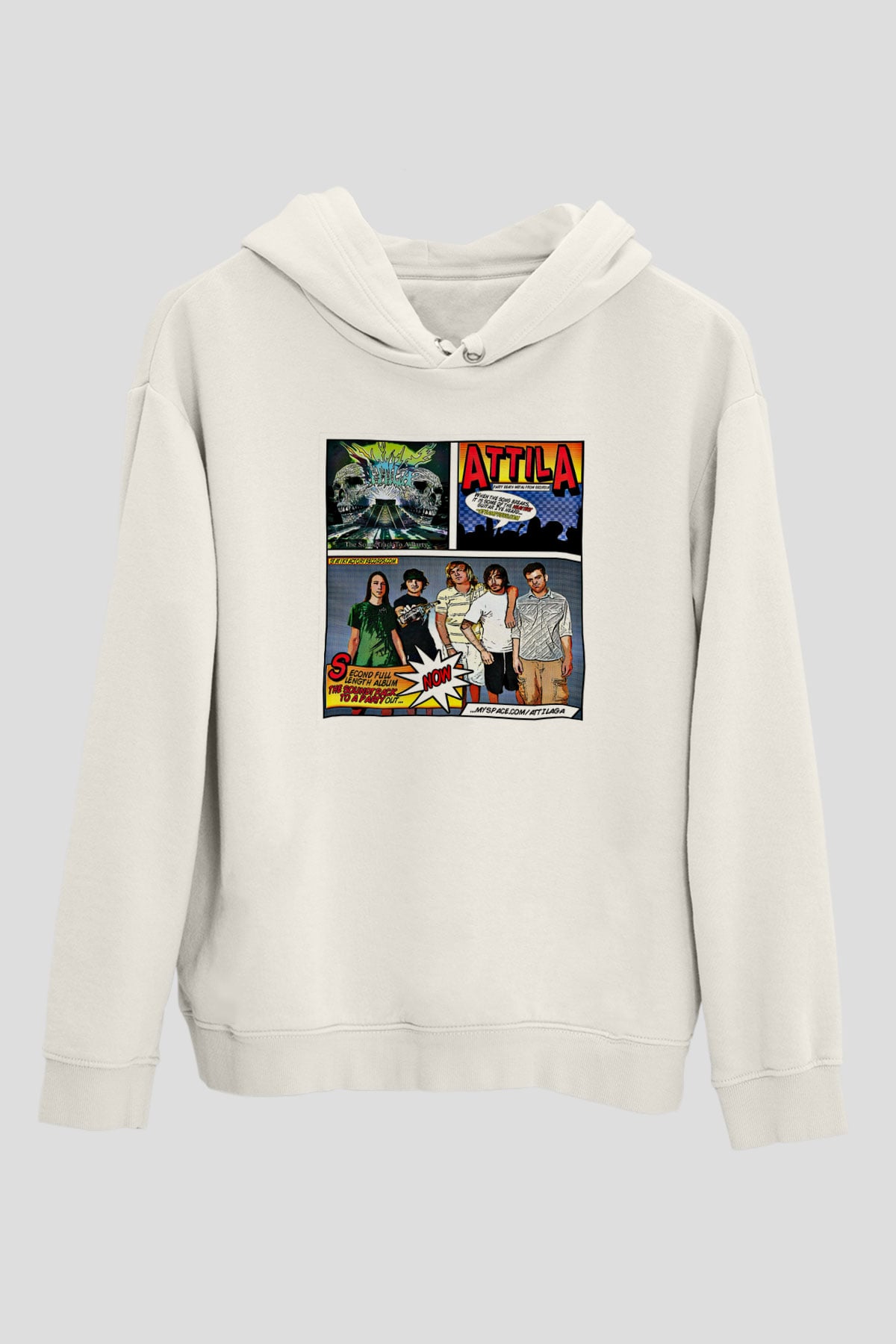 Attila Baskılı Unisex Beyaz Hoodie