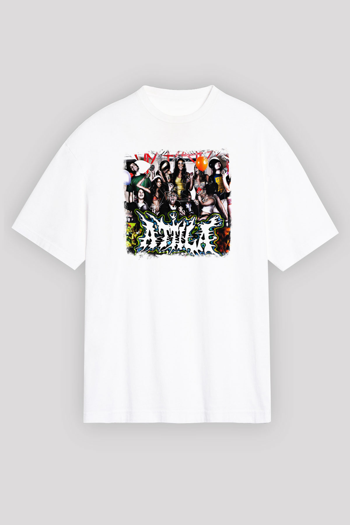 Attila Baskılı Unisex Beyaz Oversize Tişört