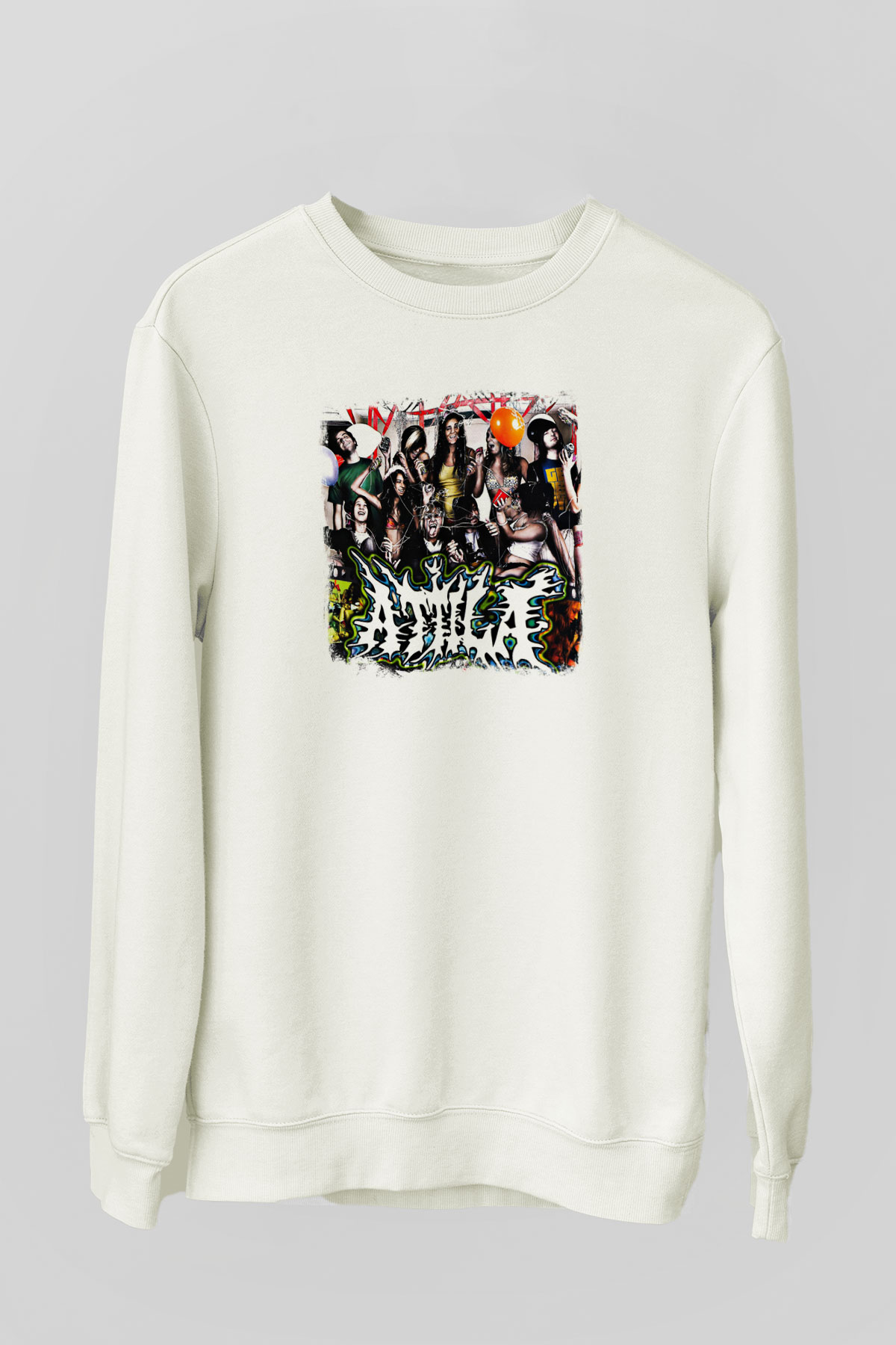 Attila Baskılı Unisex Beyaz Sweatshirt