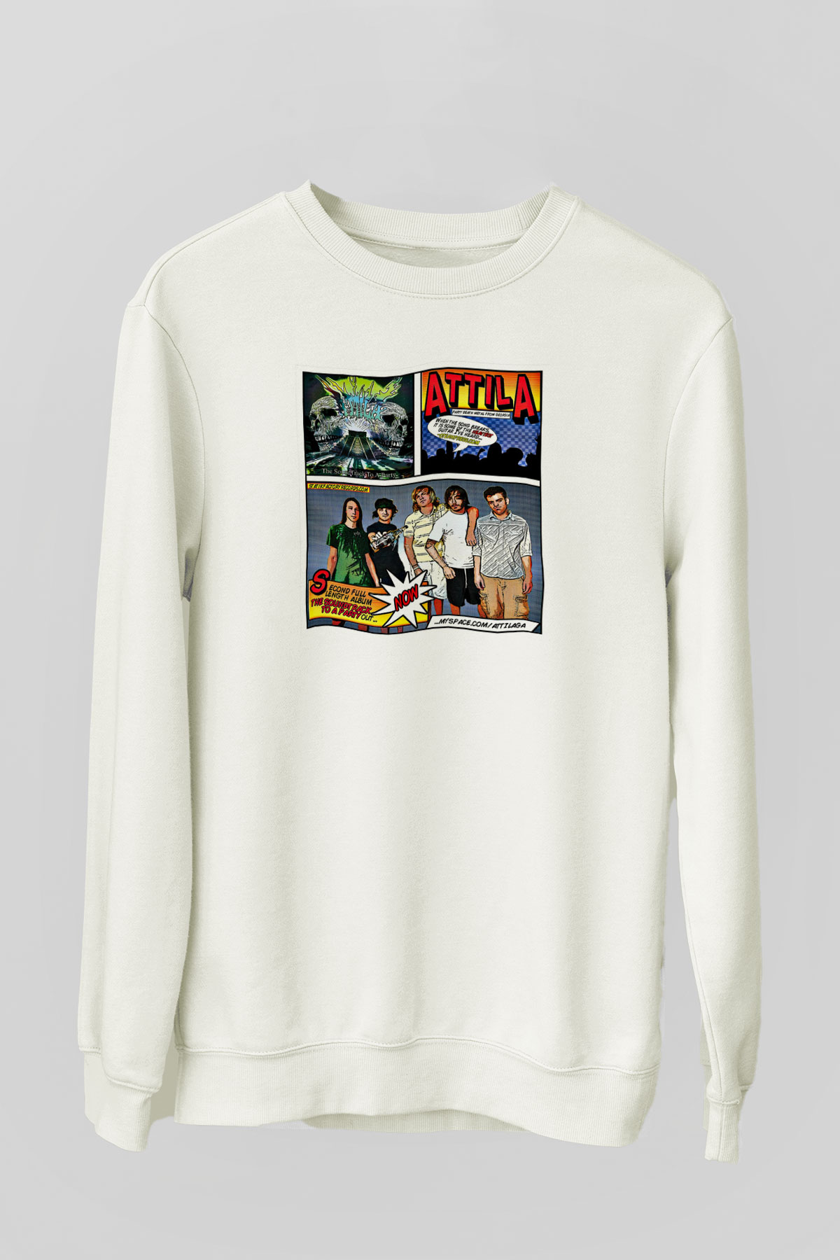 Attila Baskılı Unisex Beyaz Sweatshirt