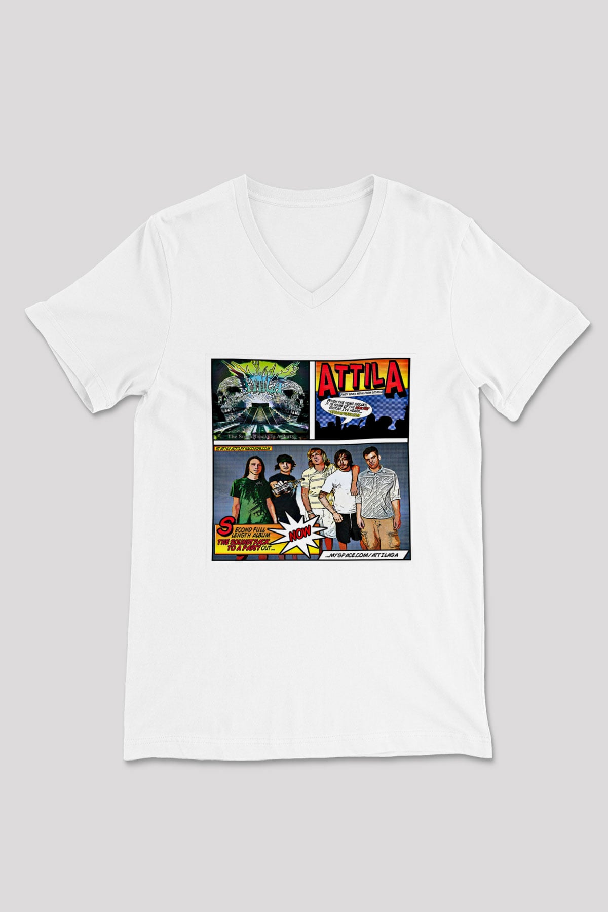 Attila Baskılı Unisex Beyaz V Yaka Tişört