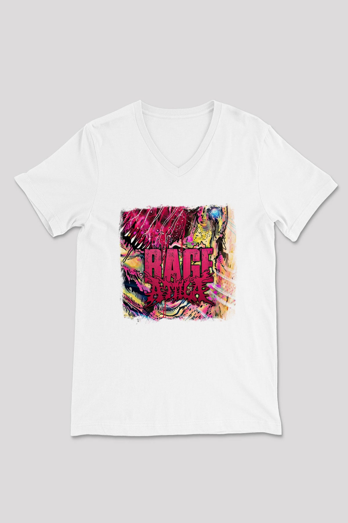 Attila Baskılı Unisex Beyaz V Yaka Tişört