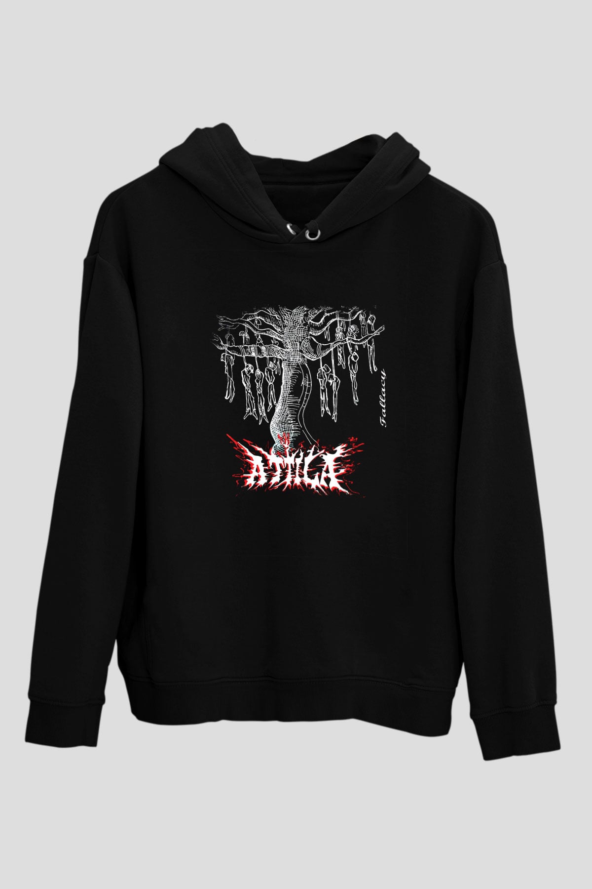 Attila Baskılı Unisex Siyah Hoodie