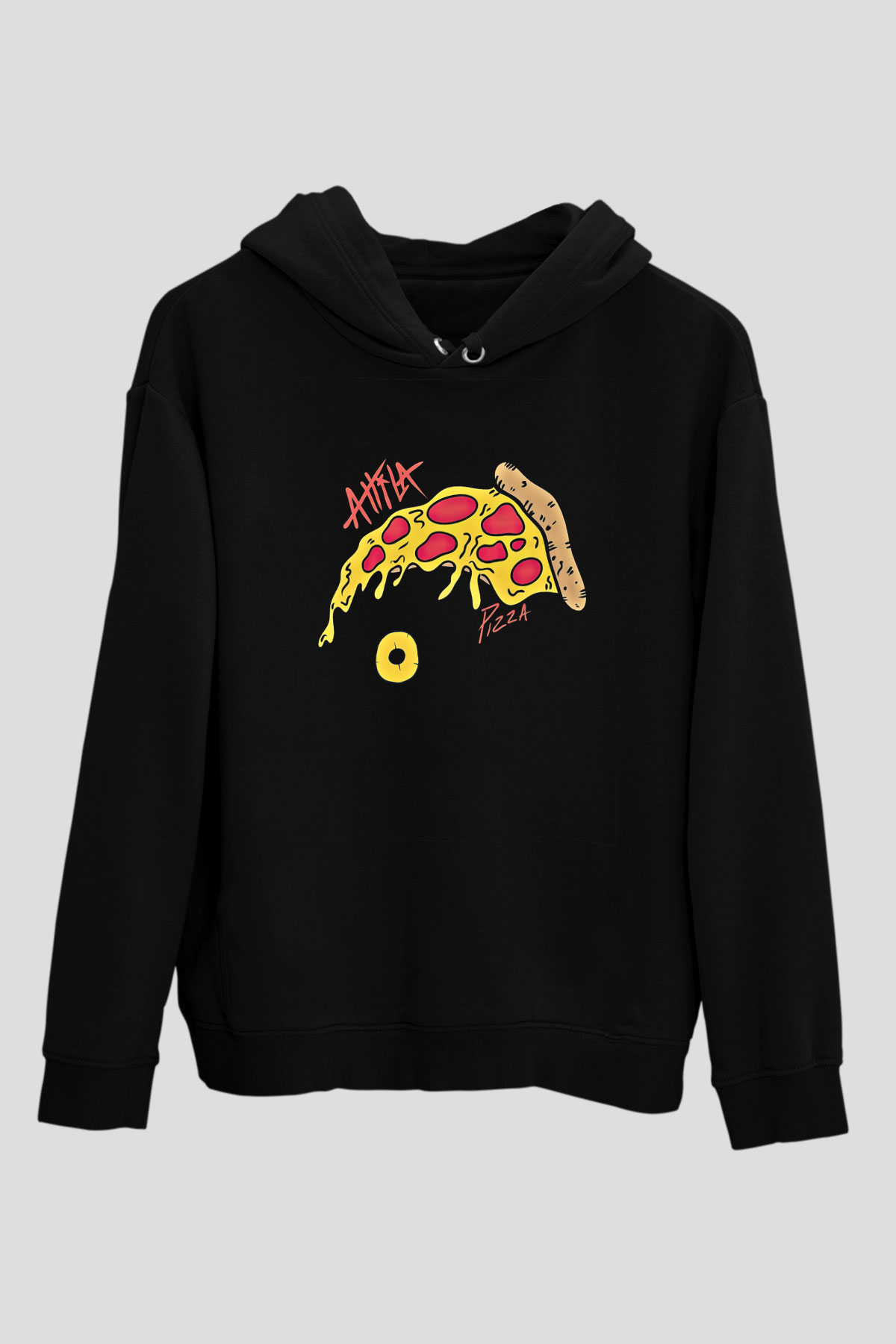 Attila Baskılı Unisex Siyah Hoodie