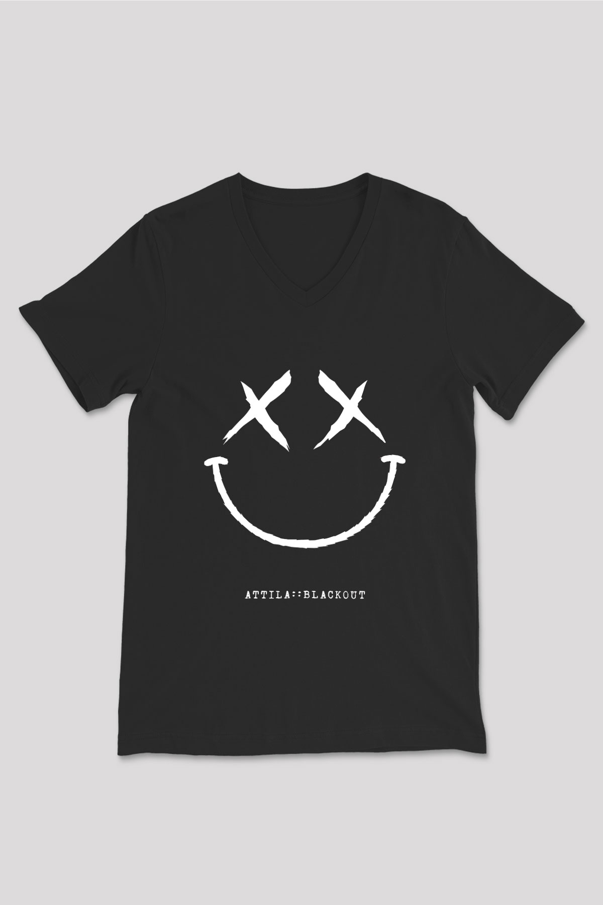 Attila Baskılı Unisex Siyah V Yaka Tişört