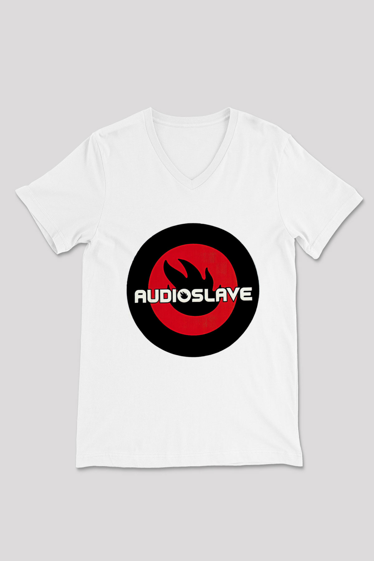 Audioslave Baskılı Beyaz Unisex V Yaka Tişört - Tshirt