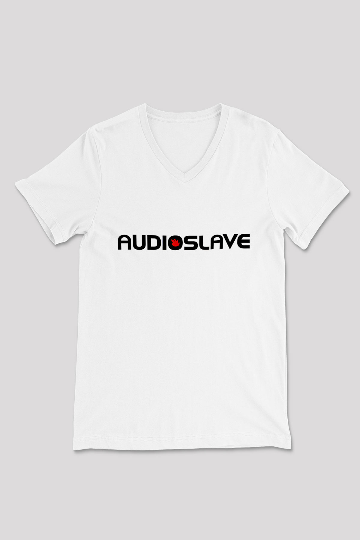 Audioslave Baskılı Beyaz Unisex V Yaka Tişört - Tshirt