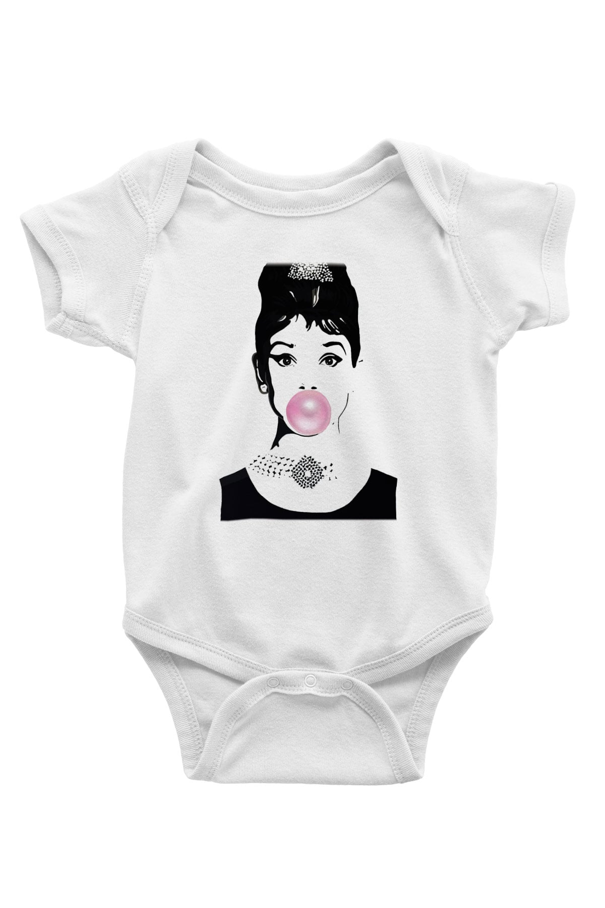 Audrey Hepburn Baskılı Beyaz Unisex Bebek Body - Zıbın