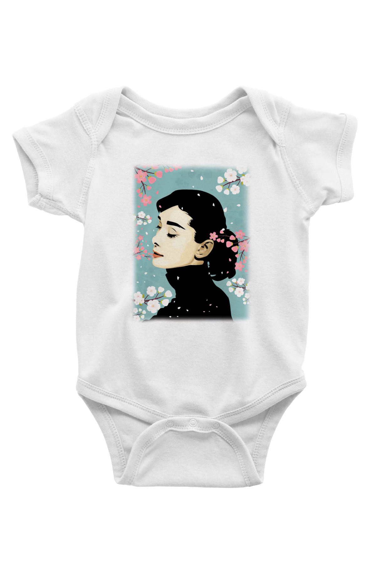 Audrey Hepburn Baskılı Beyaz Unisex Bebek Body - Zıbın