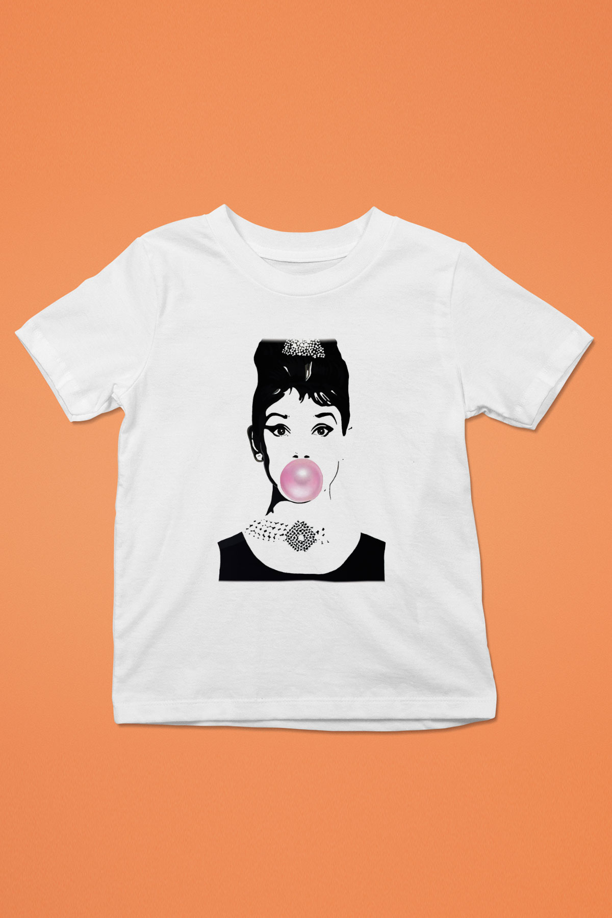 Audrey Hepburn Baskılı Beyaz Unisex Çocuk Tişört