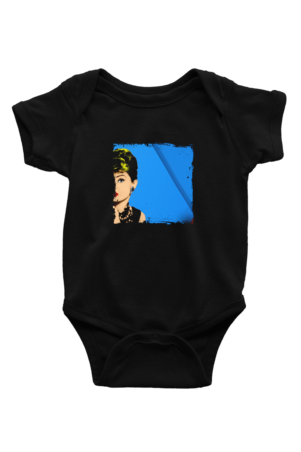 Audrey Hepburn Baskılı Unisex Siyah Bebek Body - Zıbın