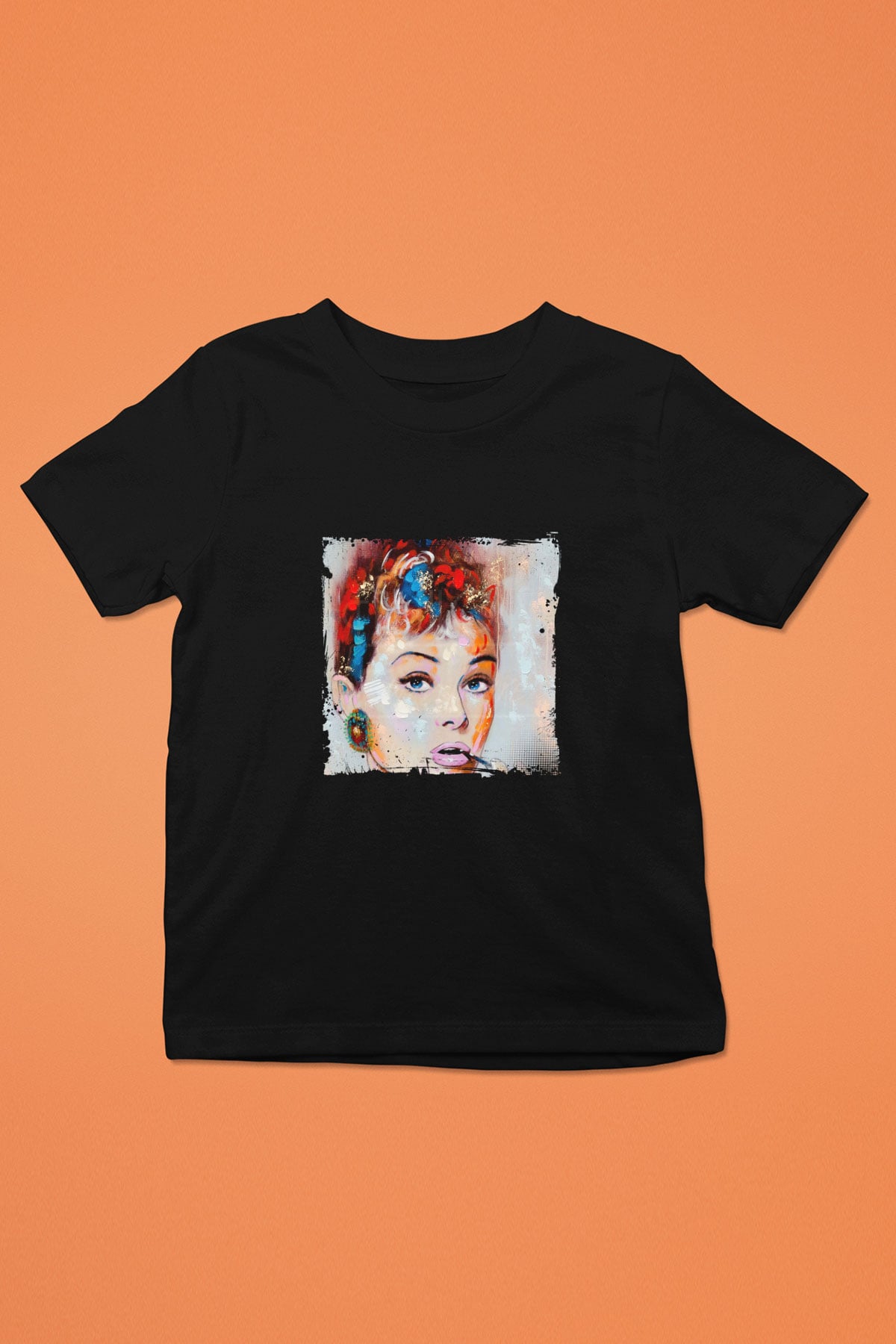 Audrey Hepburn Baskılı Unisex Siyah Çocuk Tişört