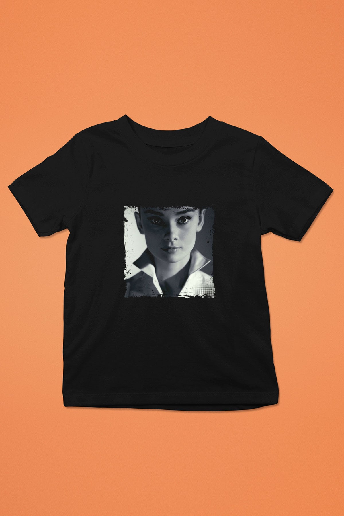 Audrey Hepburn Baskılı Unisex Siyah Çocuk Tişört