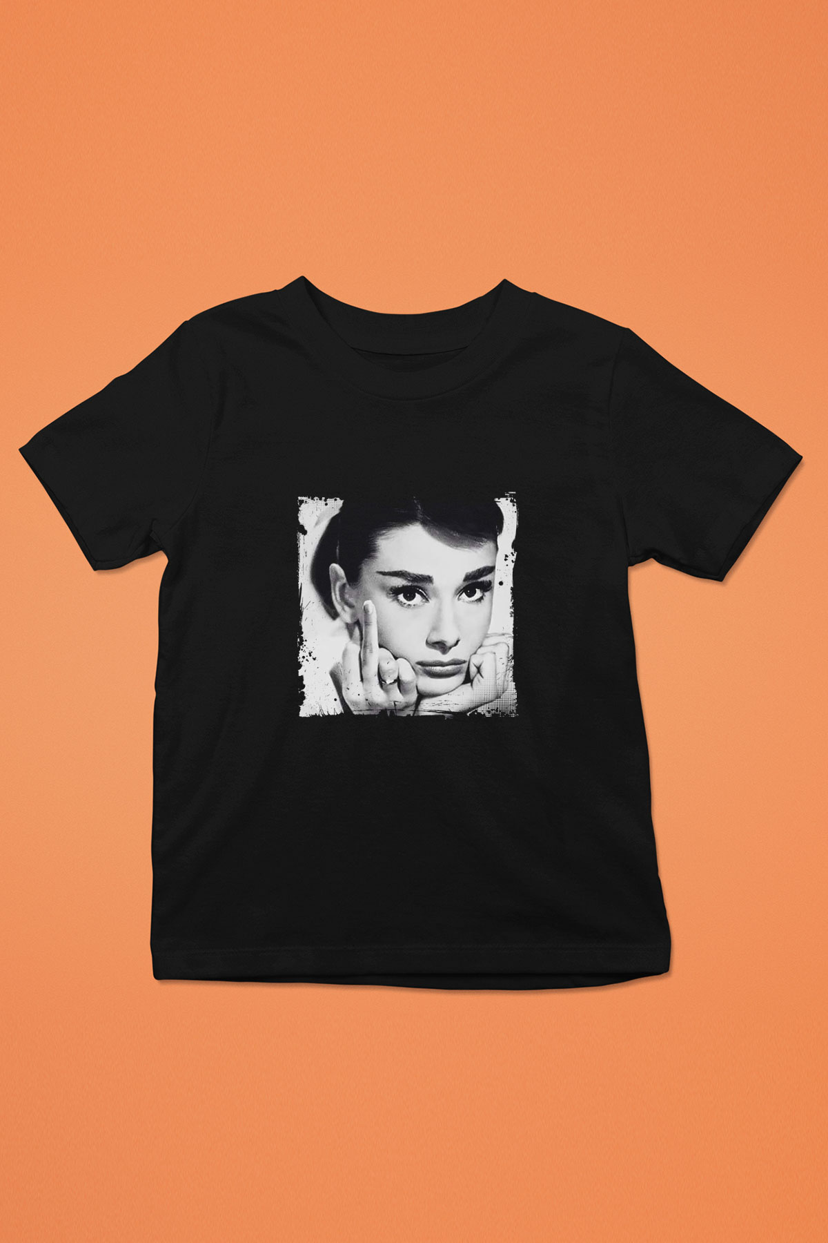 Audrey Hepburn Baskılı Unisex Siyah Çocuk Tişört