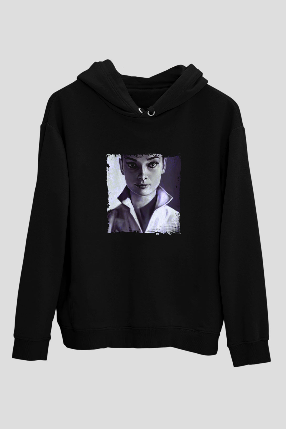 Audrey Hepburn Baskılı Unisex Siyah Hoodie