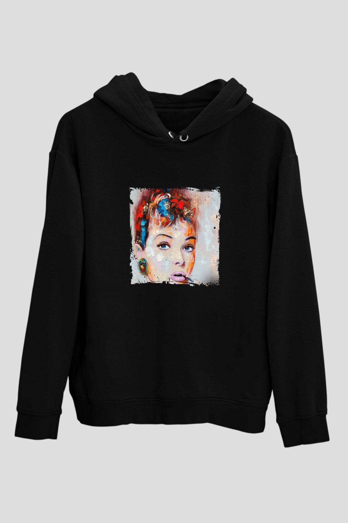 Audrey Hepburn Baskılı Unisex Siyah Hoodie