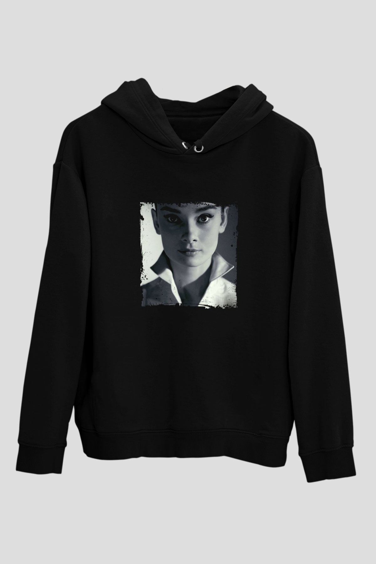 Audrey Hepburn Baskılı Unisex Siyah Hoodie