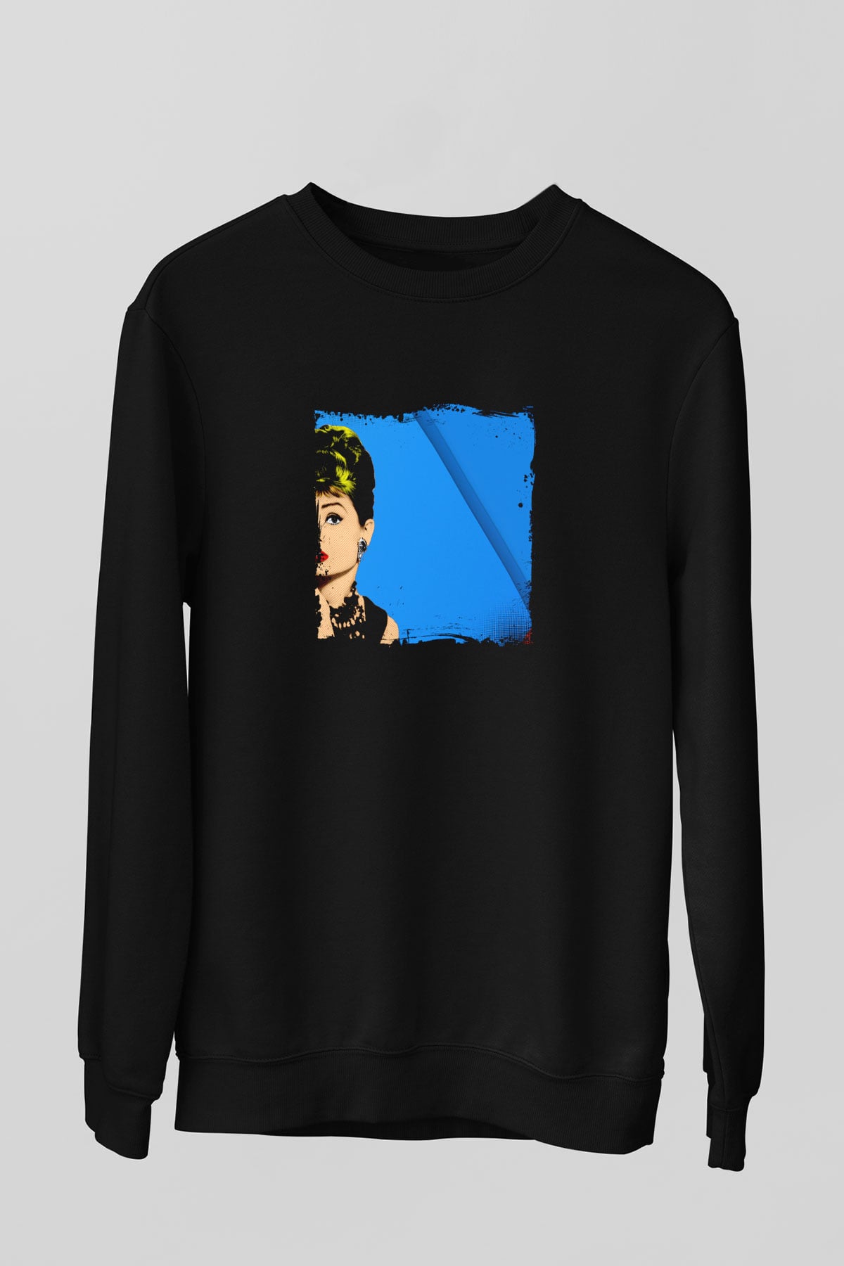 Audrey Hepburn Baskılı Unisex Siyah Sweatshirt