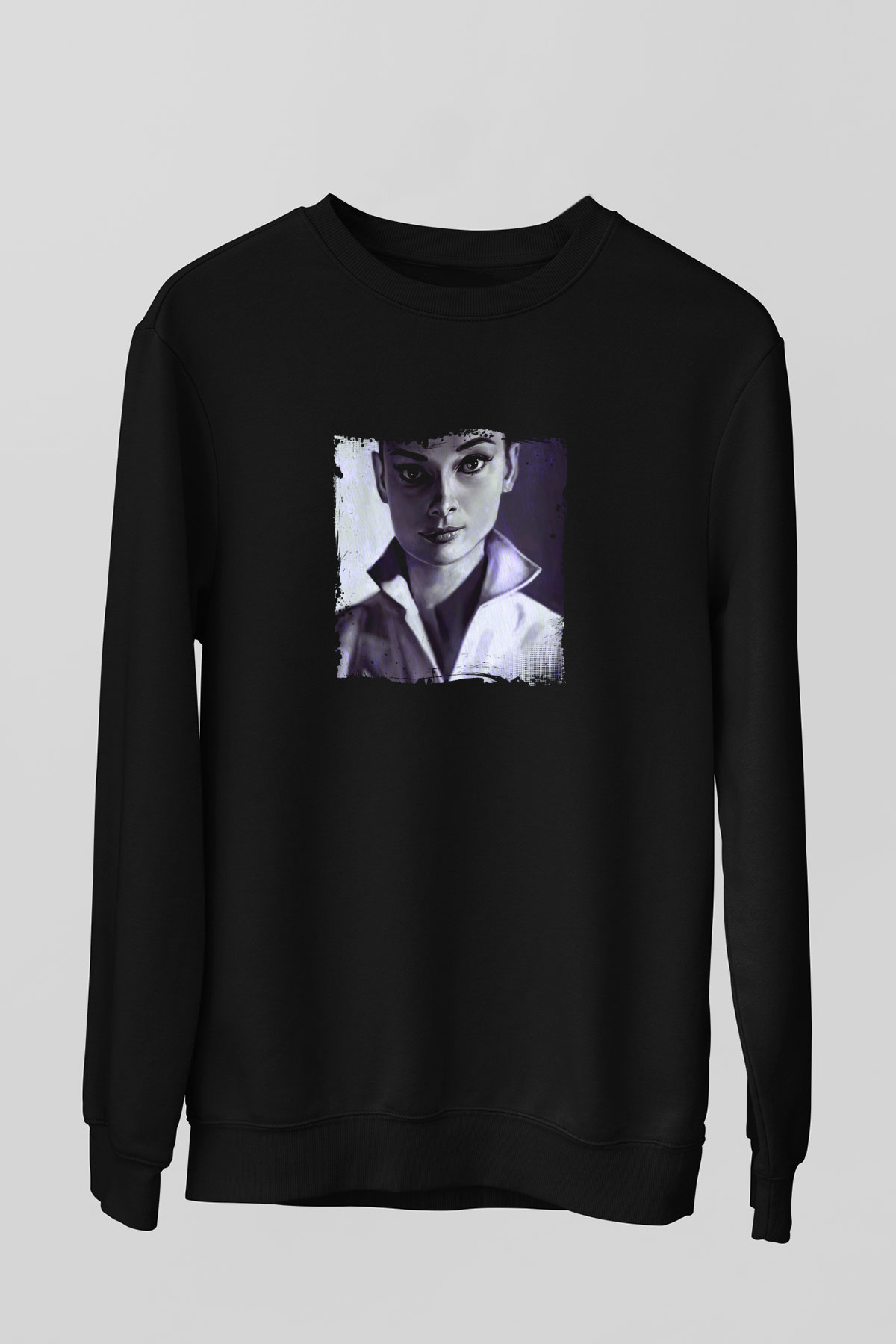 Audrey Hepburn Baskılı Unisex Siyah Sweatshirt