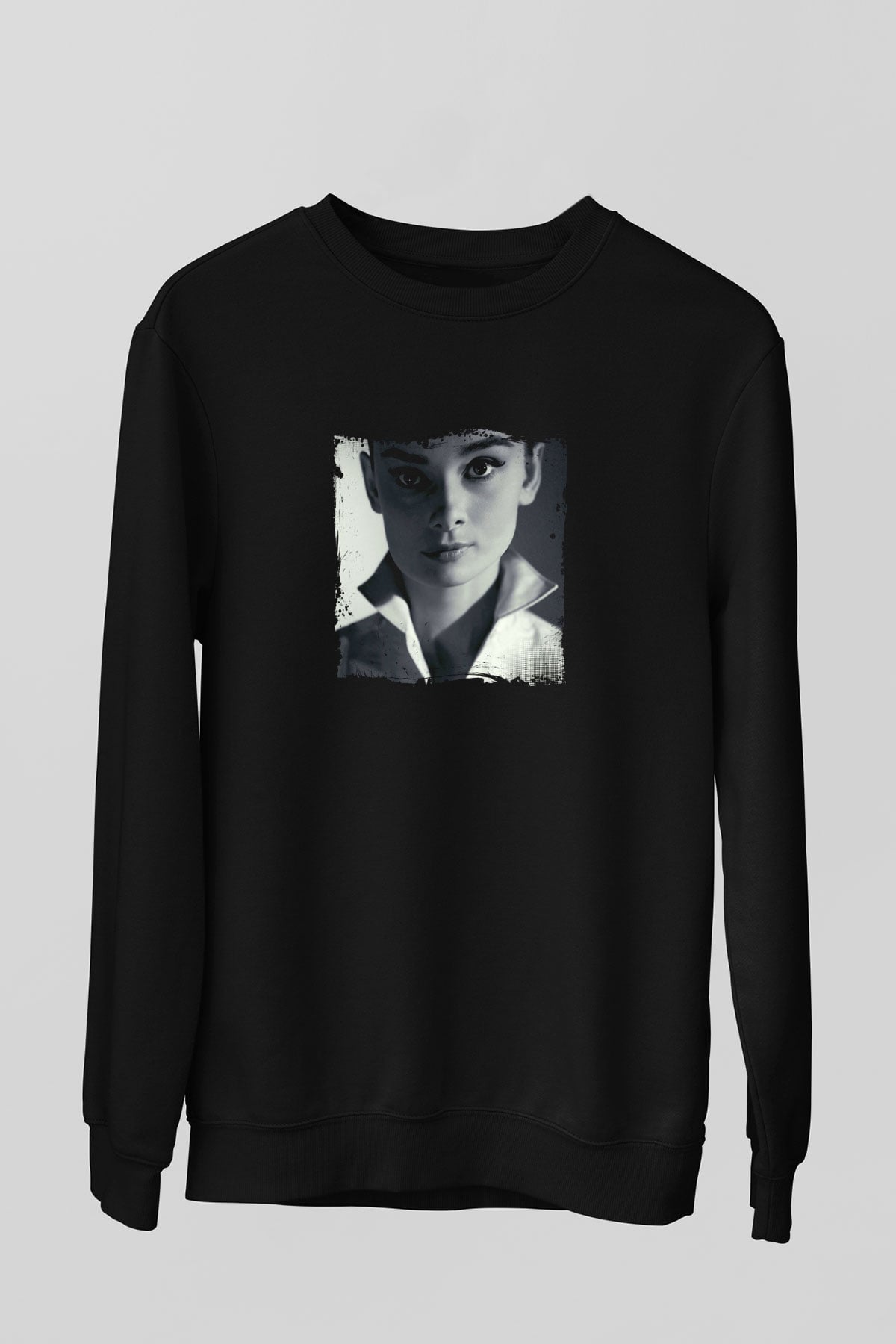 Audrey Hepburn Baskılı Unisex Siyah Sweatshirt