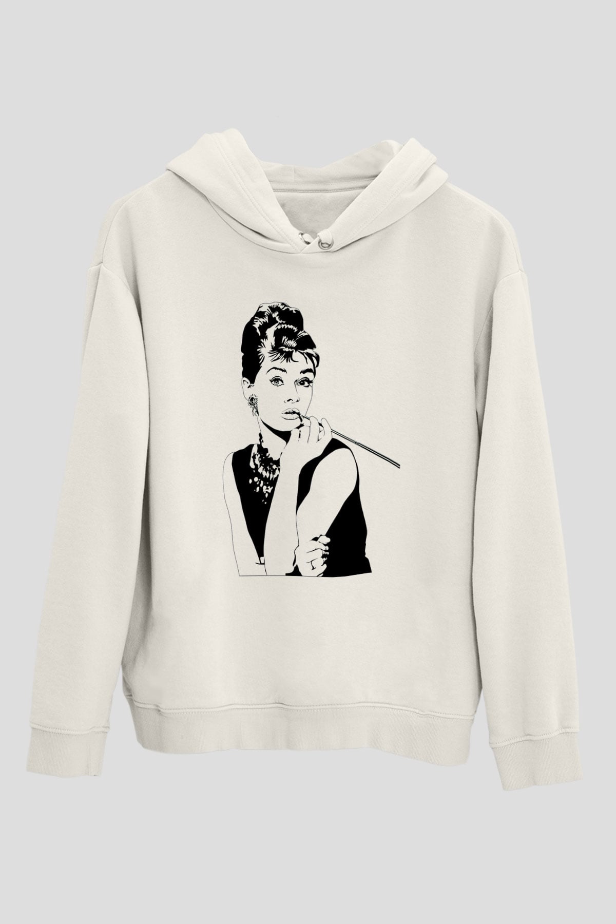 Audrey Hepburn Beyaz Unisex Kapşonlu Sweatshirt