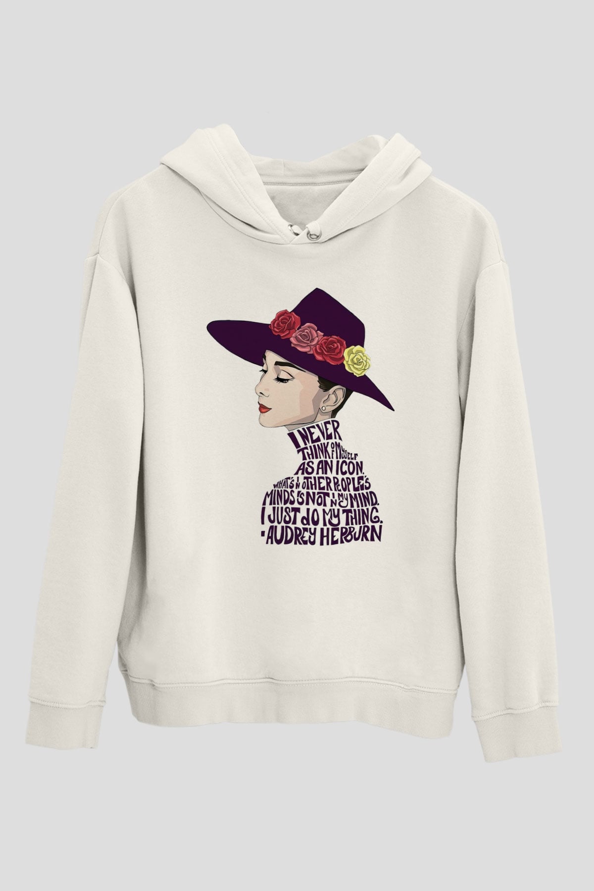 Audrey Hepburn Beyaz Unisex Kapşonlu Sweatshirt