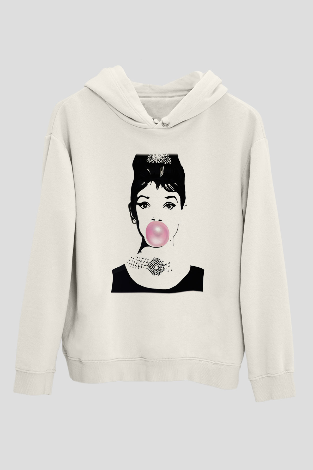 Audrey Hepburn Beyaz Unisex Kapşonlu Sweatshirt