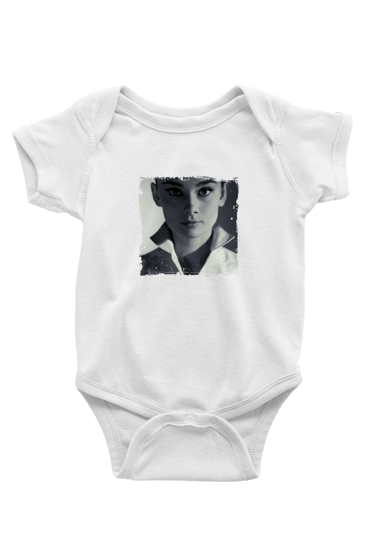 Audrey Hepburn Unisex Baskılı Beyaz Bebek Body - Zıbın