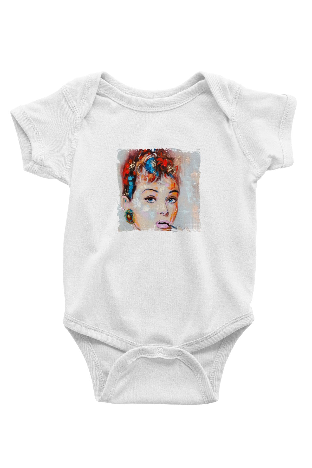 Audrey Hepburn Unisex Baskılı Beyaz Bebek Body - Zıbın