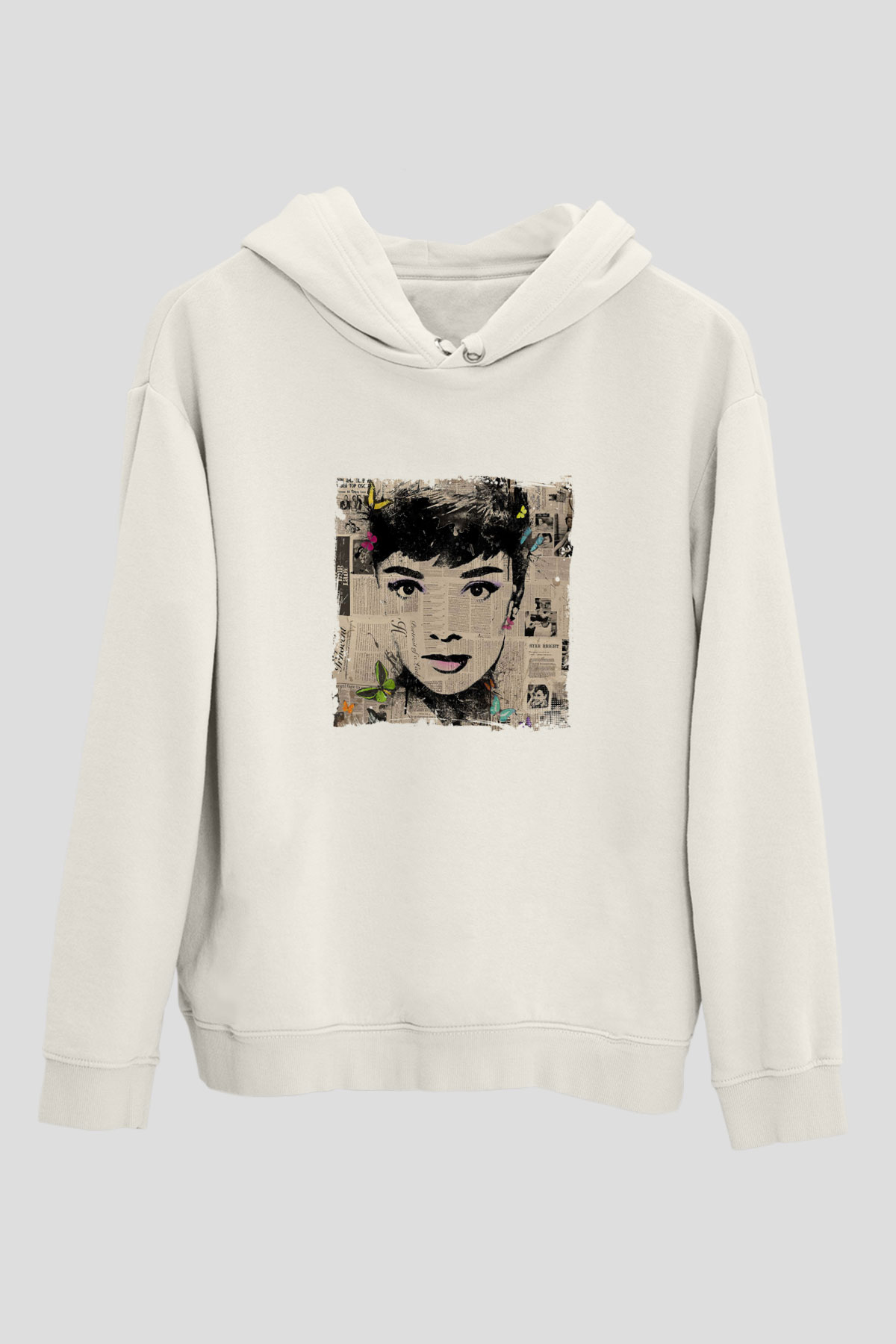 Audrey Hepburn Unisex Baskılı Beyaz Kapüşonlu Sweatshirt