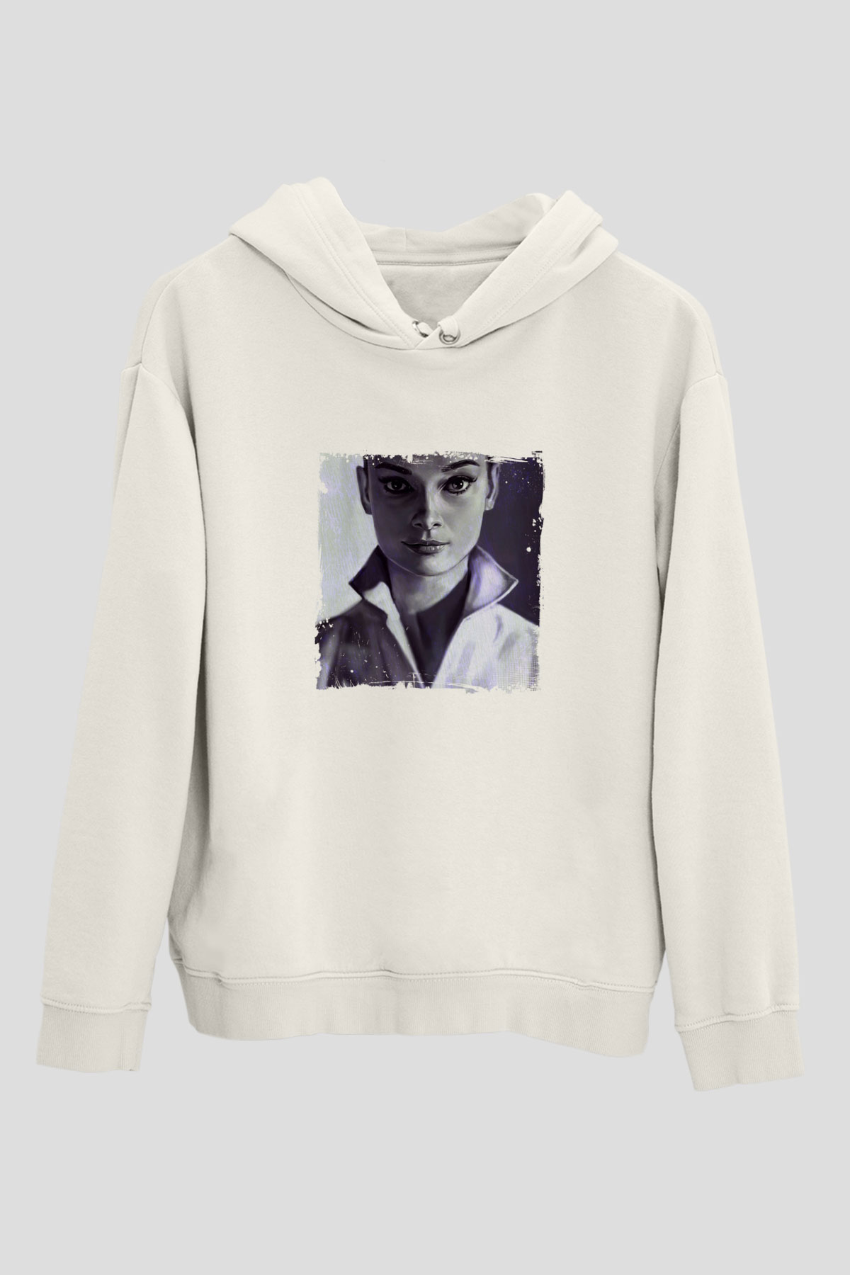 Audrey Hepburn Unisex Baskılı Beyaz Kapüşonlu Sweatshirt
