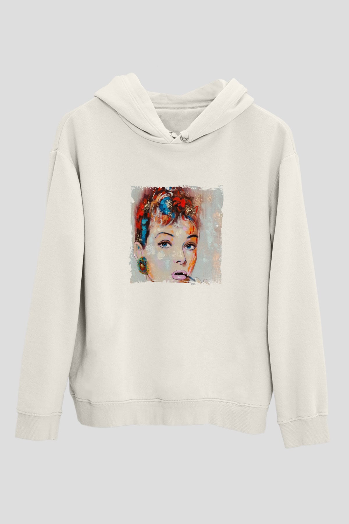 Audrey Hepburn Unisex Baskılı Beyaz Kapüşonlu Sweatshirt