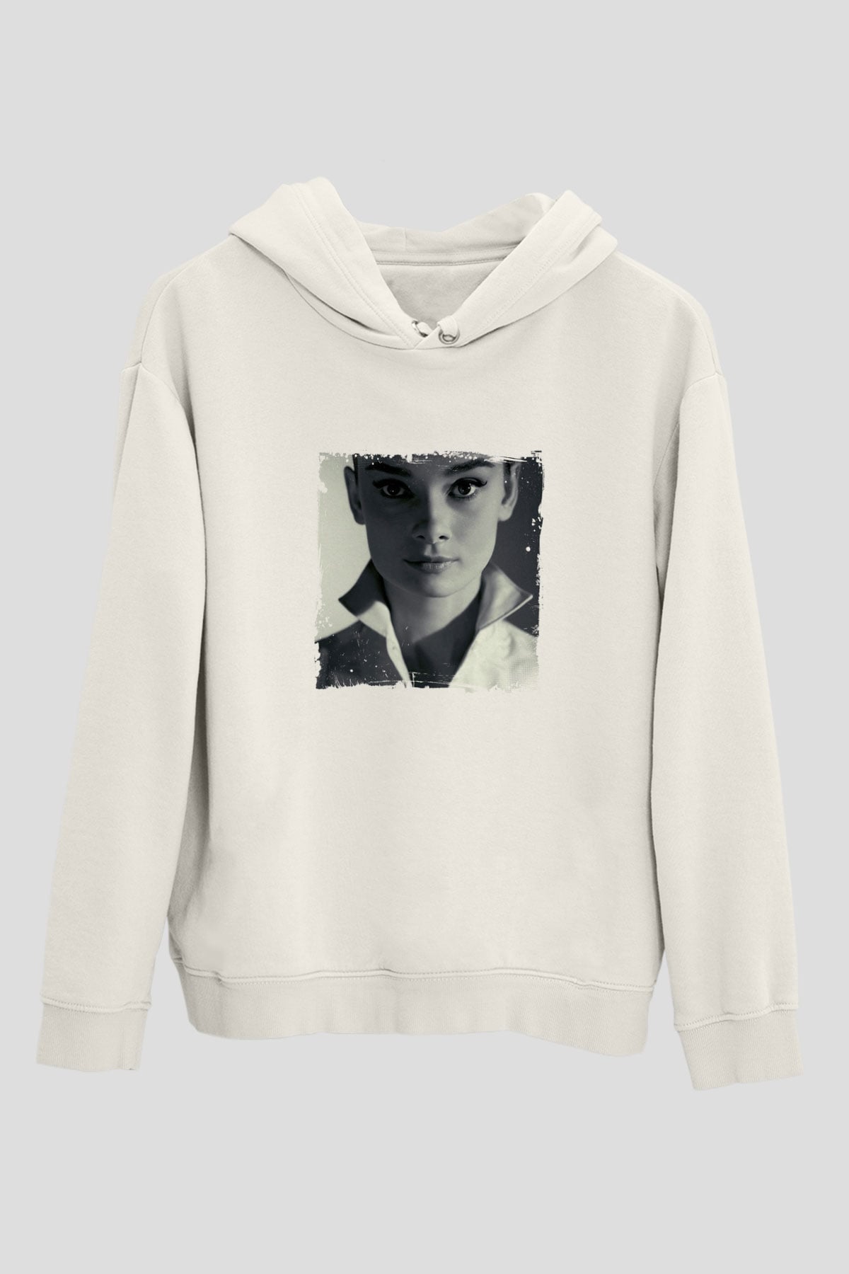 Audrey Hepburn Unisex Baskılı Beyaz Kapüşonlu Sweatshirt