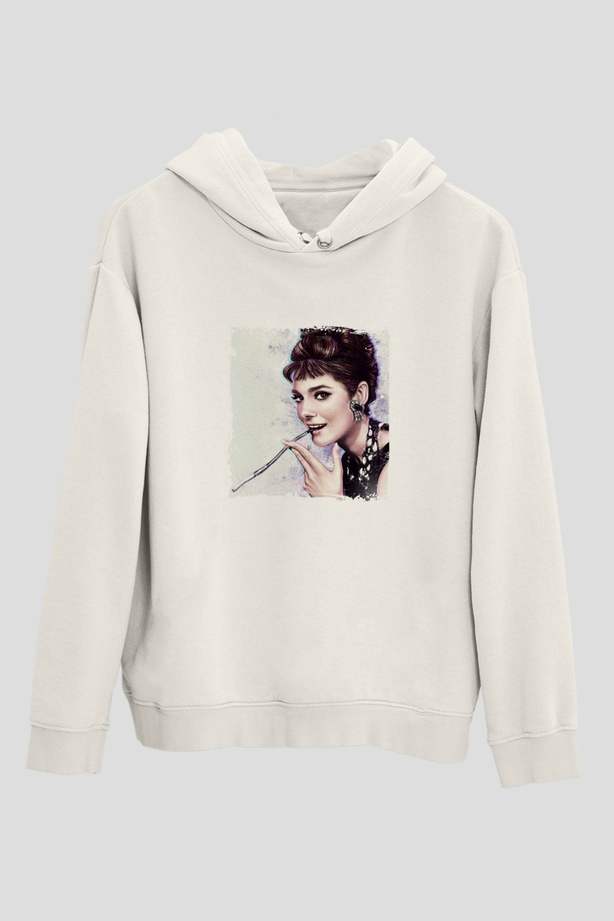 Audrey Hepburn Unisex Baskılı Beyaz Kapüşonlu Sweatshirt