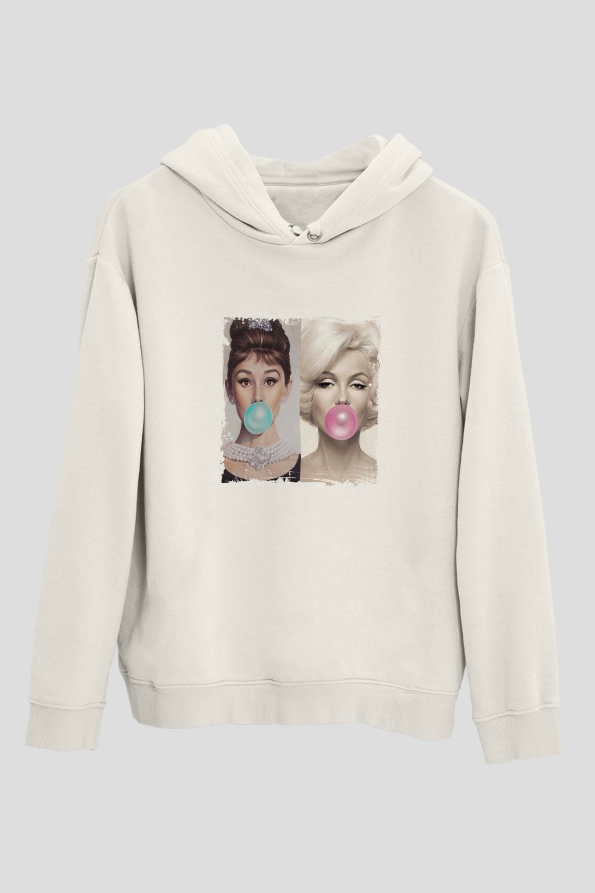 Audrey Hepburn Unisex Baskılı Beyaz Kapüşonlu Sweatshirt