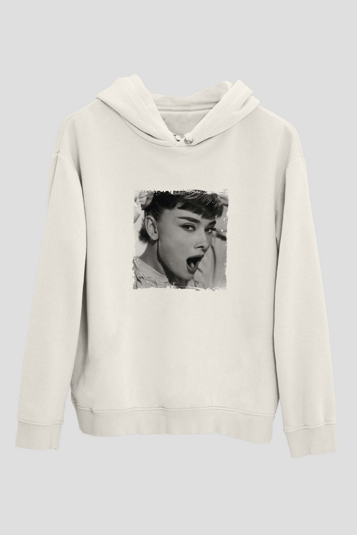 Audrey Hepburn Unisex Baskılı Beyaz Kapüşonlu Sweatshirt