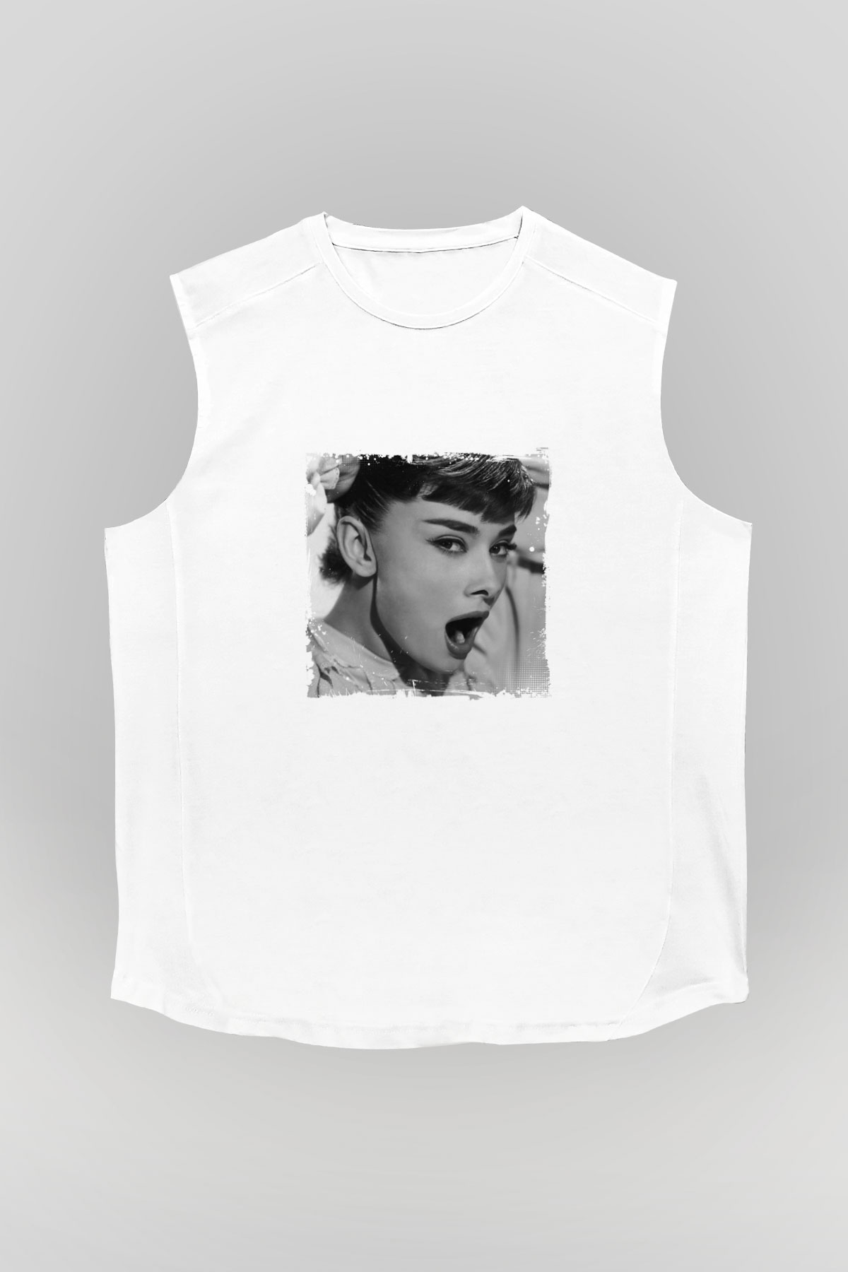 Audrey Hepburn Unisex Baskılı Beyaz Kolsuz Tişört