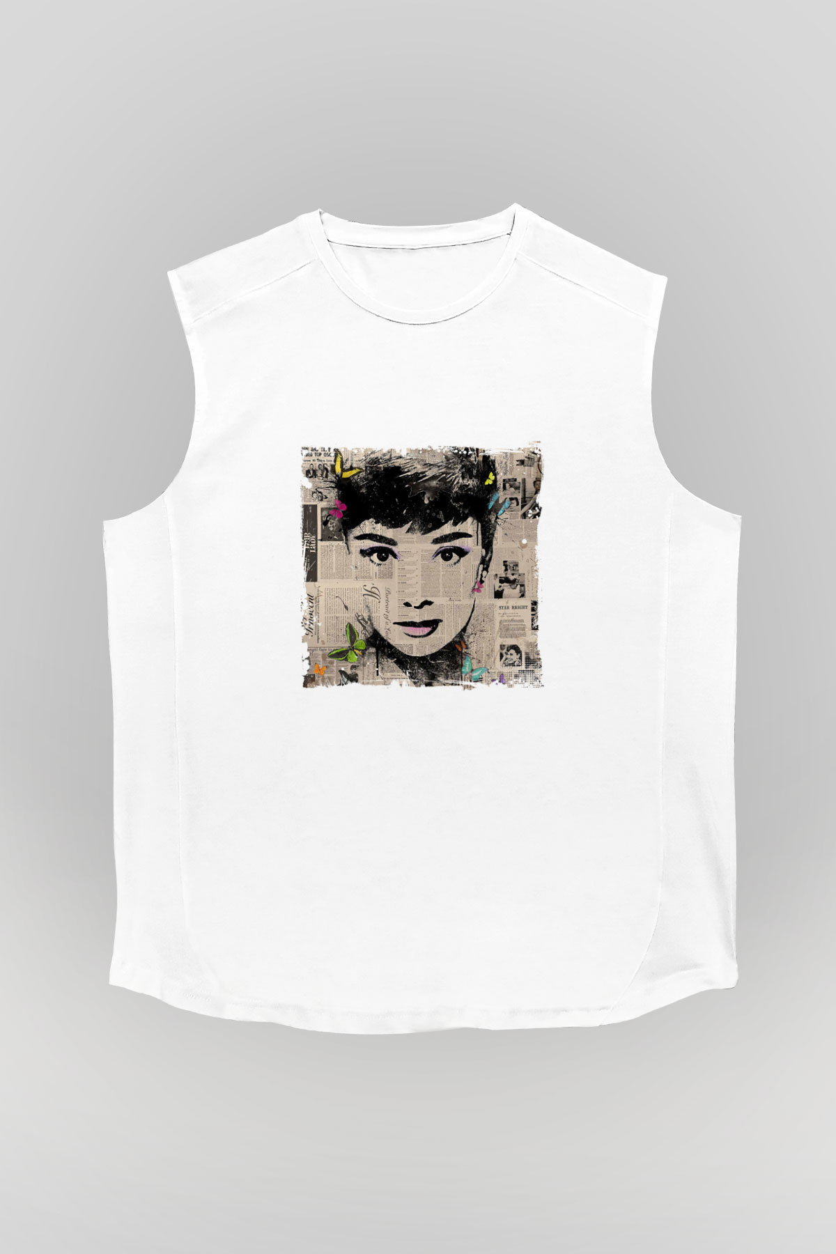 Audrey Hepburn Unisex Baskılı Beyaz Kolsuz Tişört